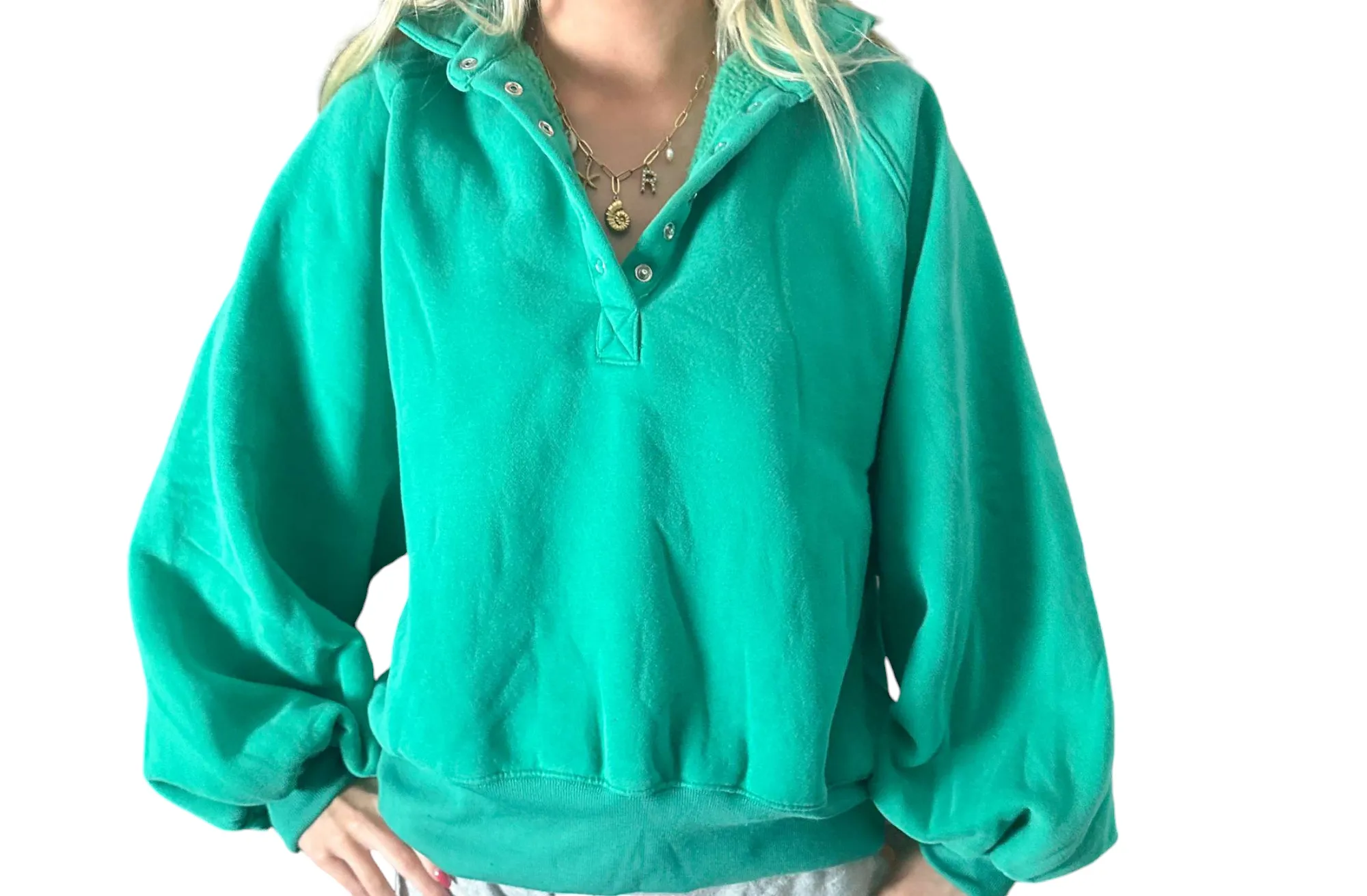 Piper Green Snap Button Collared Sweatshirt