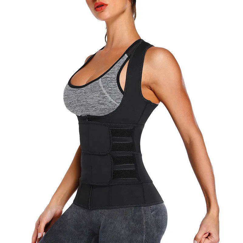 Sexy Ladie's Zippered Double Belts Waist Corset For Weight Loss Workout