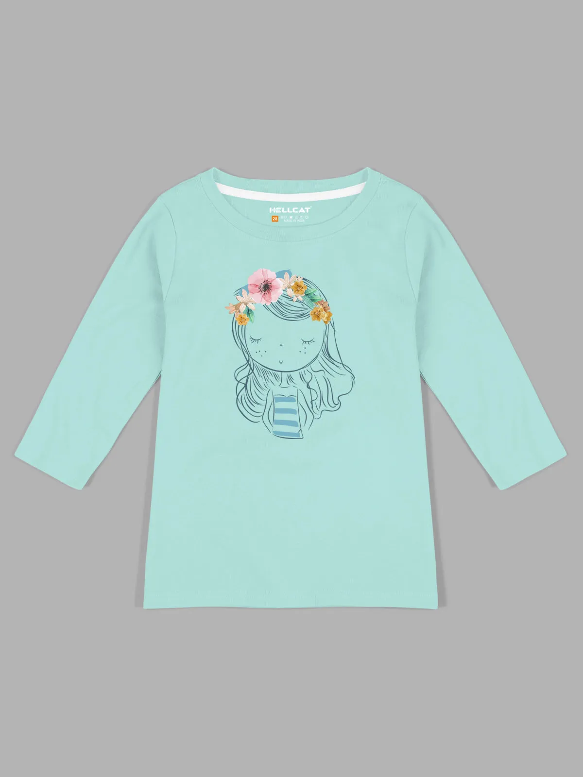 Shiny Printed Round Neck 3/4 Sleeve Tshirts / Tops for Girls.
