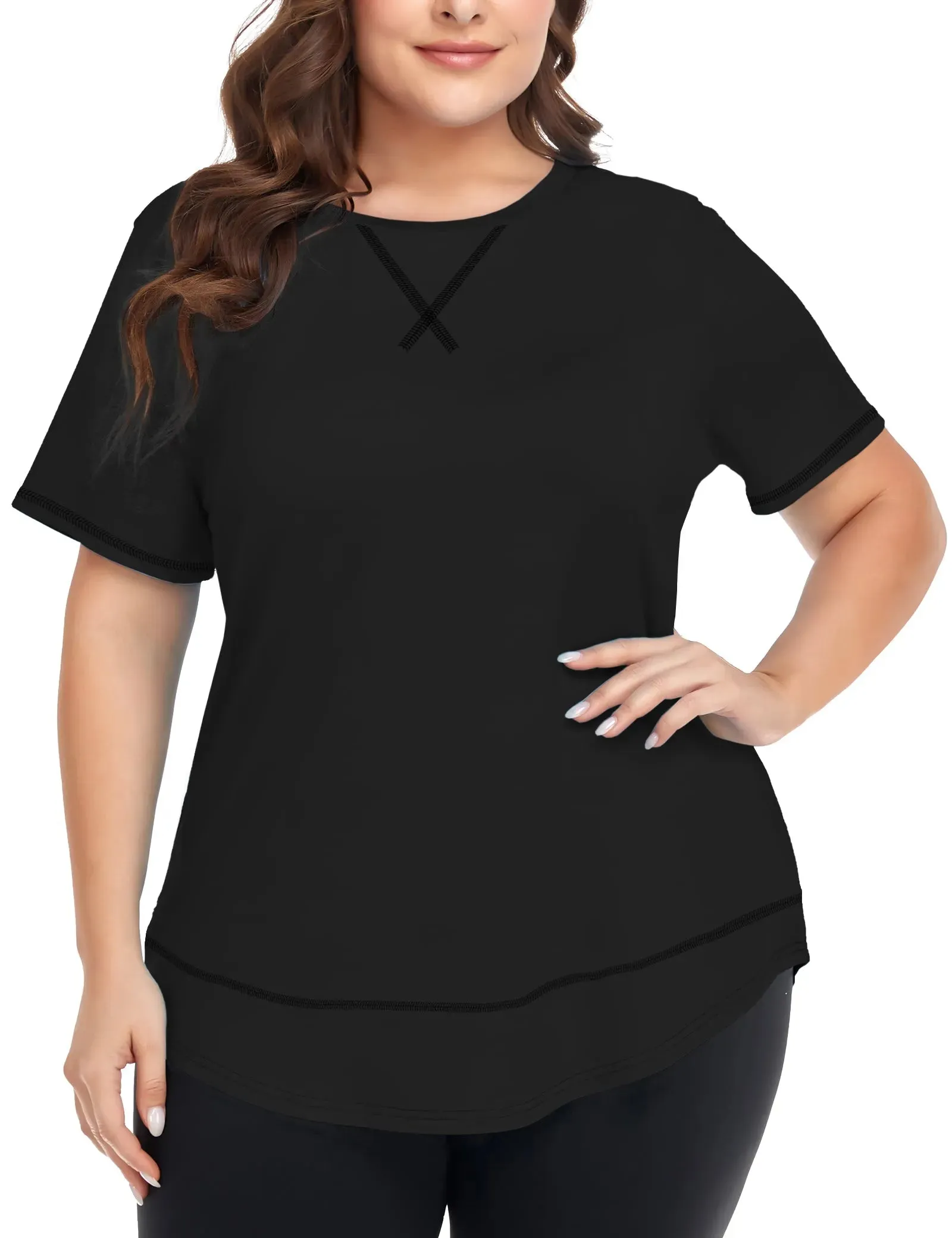 Solid Crewneck Hem Sporty T Shirt