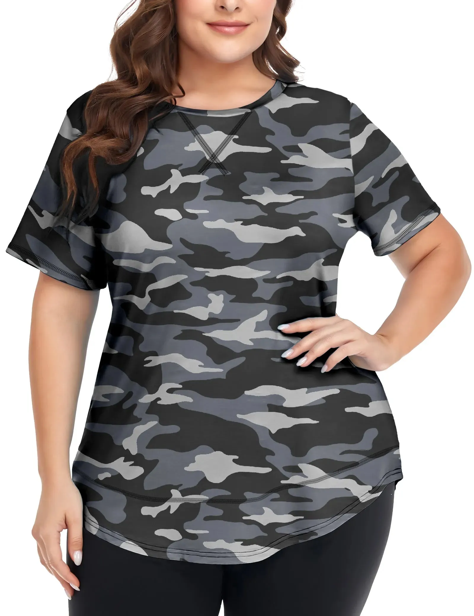 Solid Crewneck Hem Sporty T Shirt