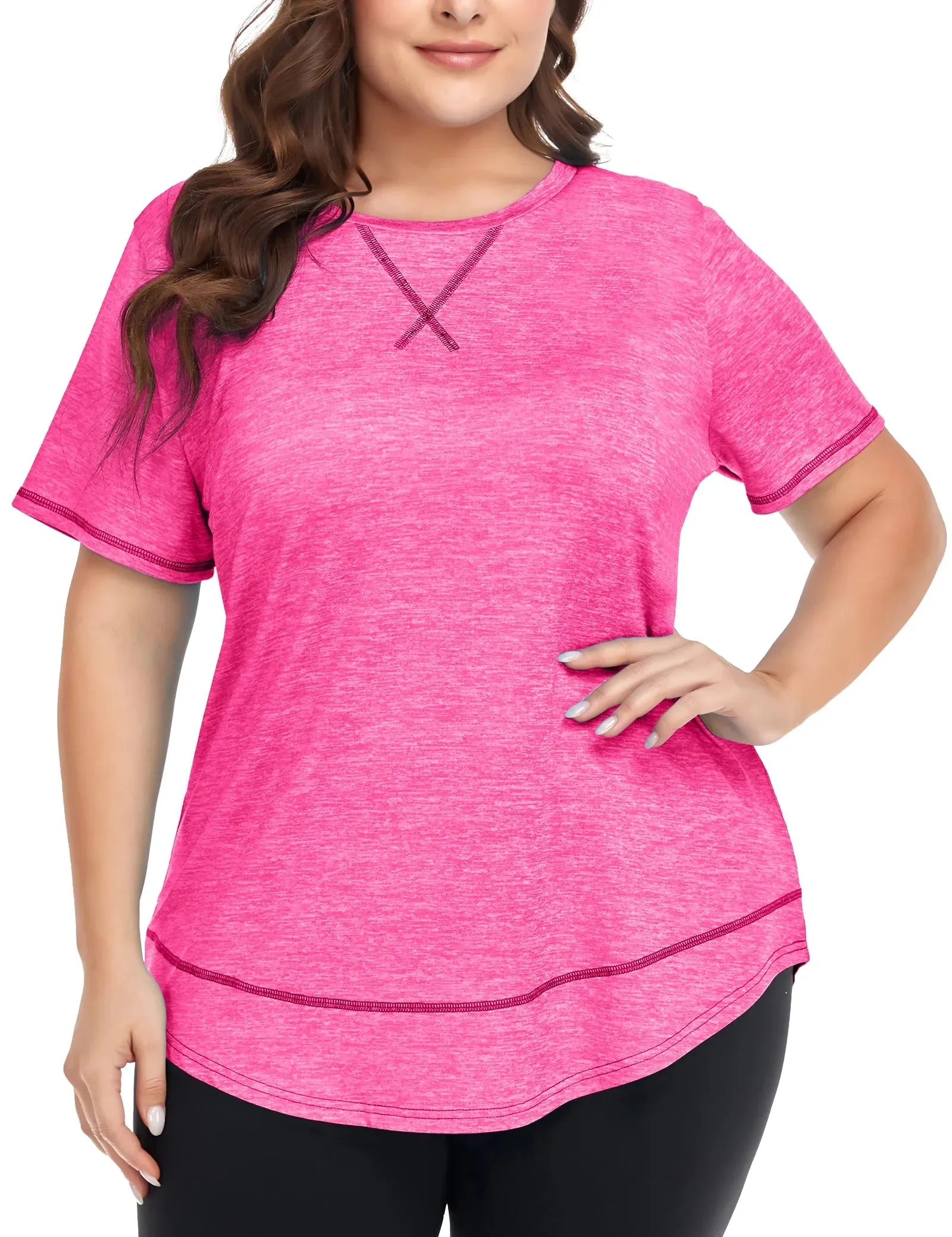 Solid Crewneck Hem Sporty T Shirt