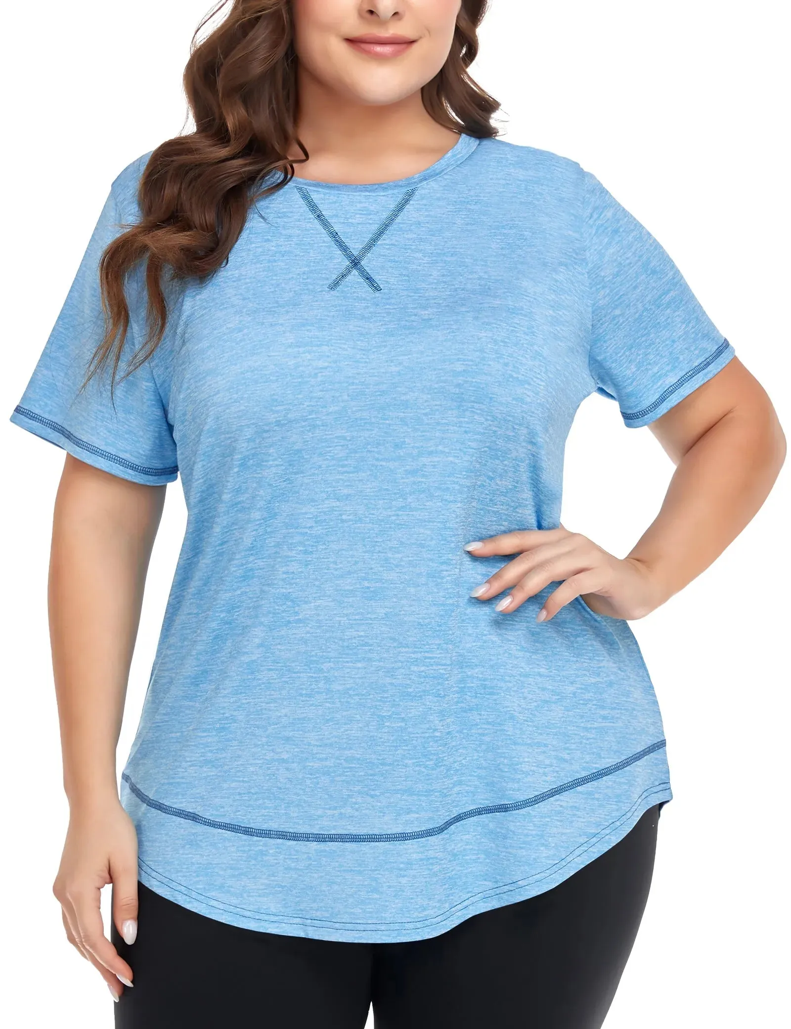 Solid Crewneck Hem Sporty T Shirt