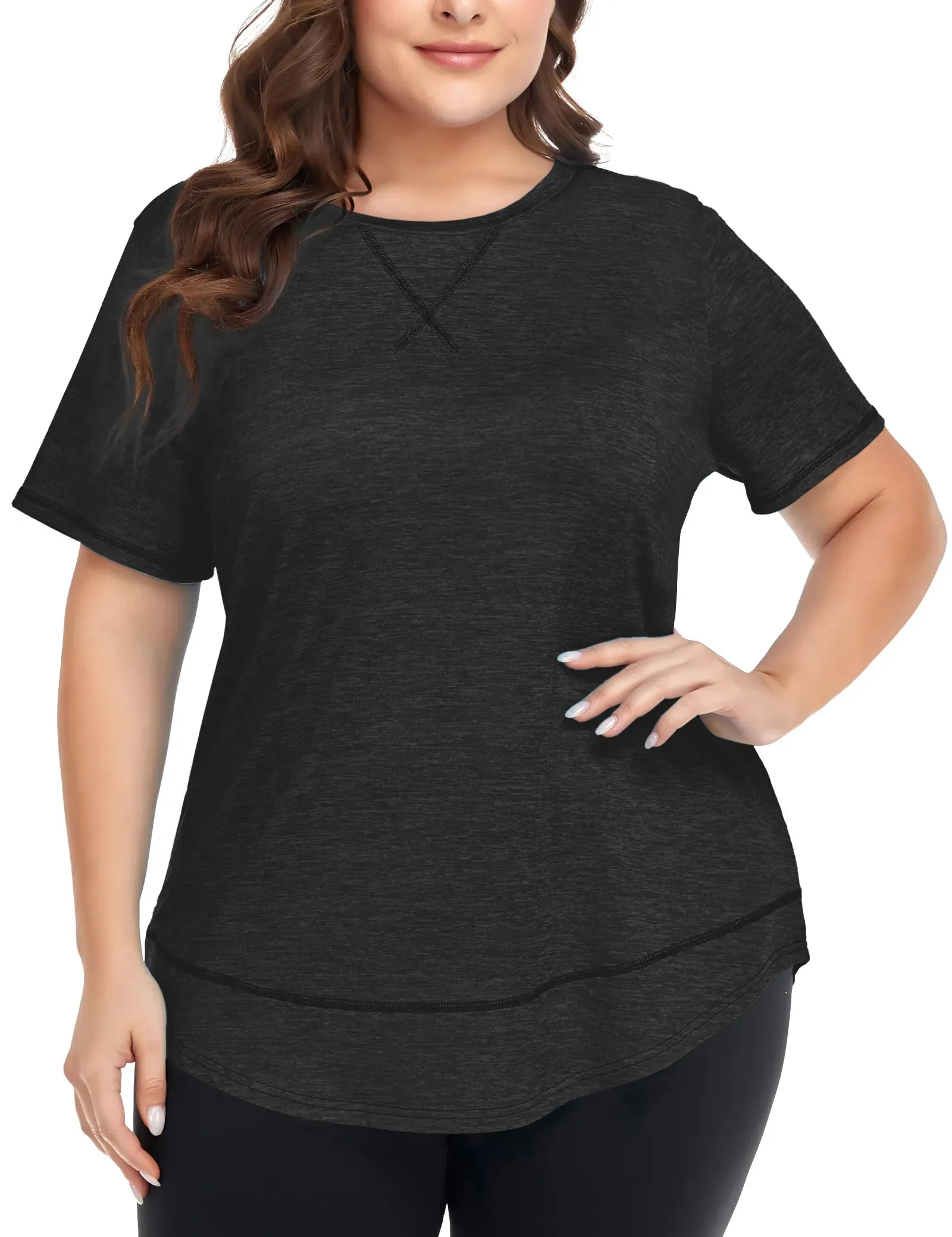 Solid Crewneck Hem Sporty T Shirt