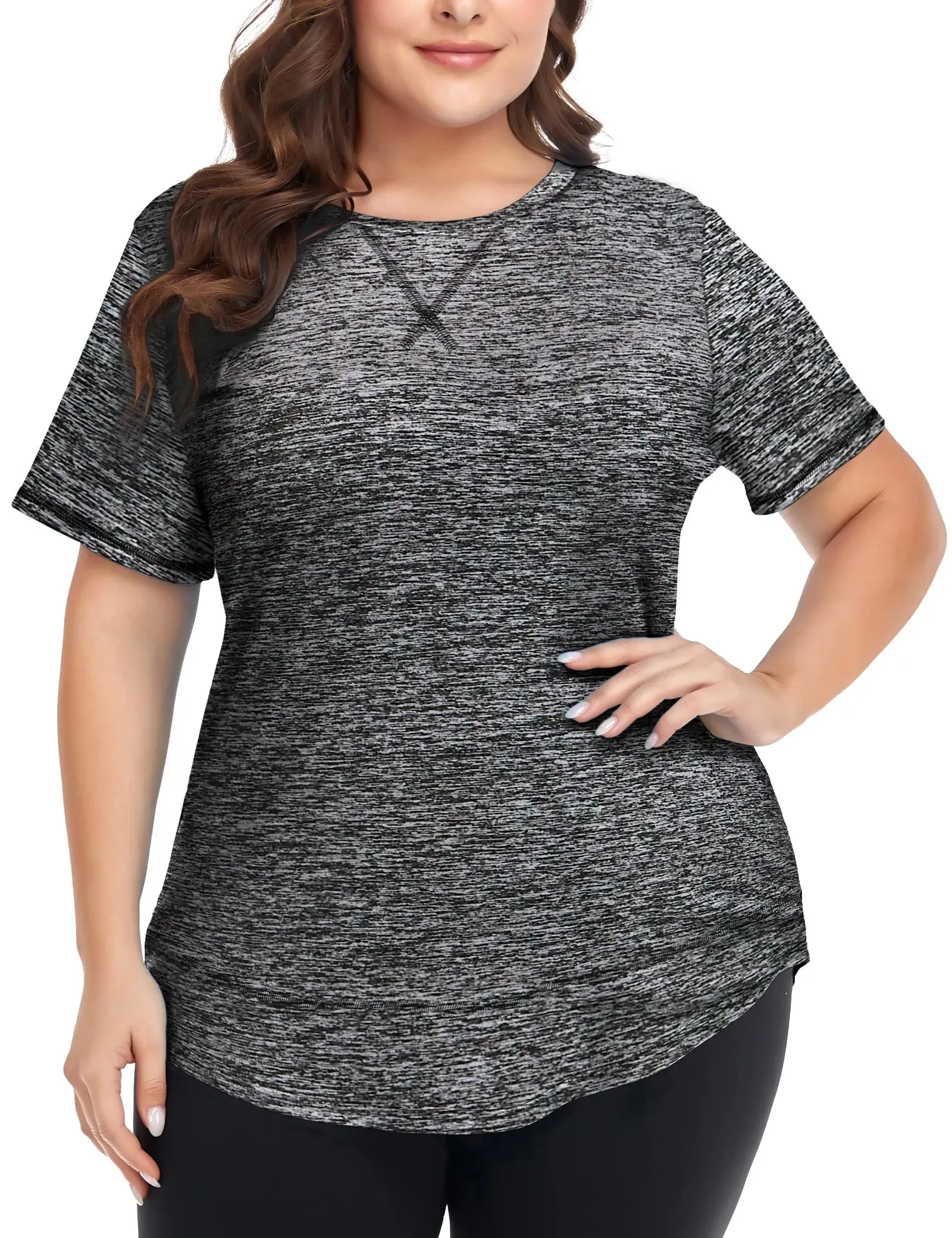 Solid Crewneck Hem Sporty T Shirt