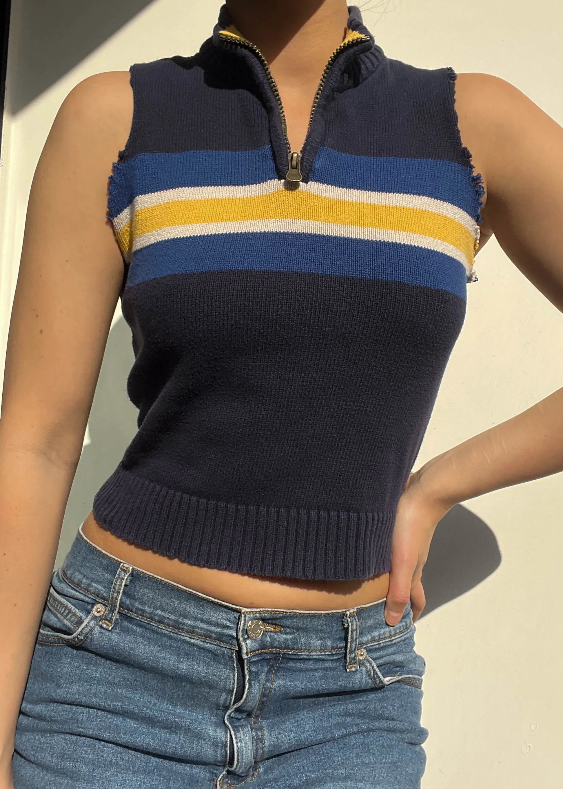 Sporty Stripe Quarter Zip Tank (S)