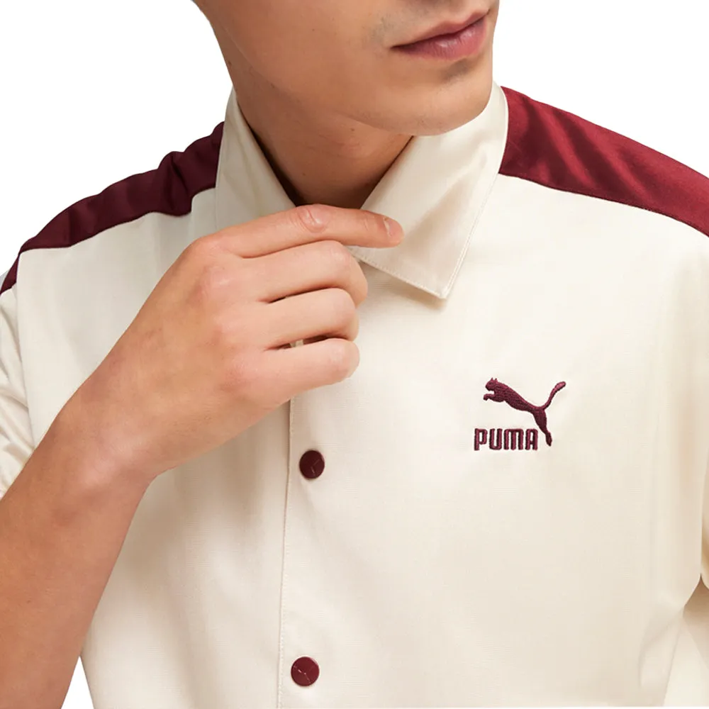 T7 For The Fanbase Shooting Logo Collared Short Sleeve Button Up Shirt