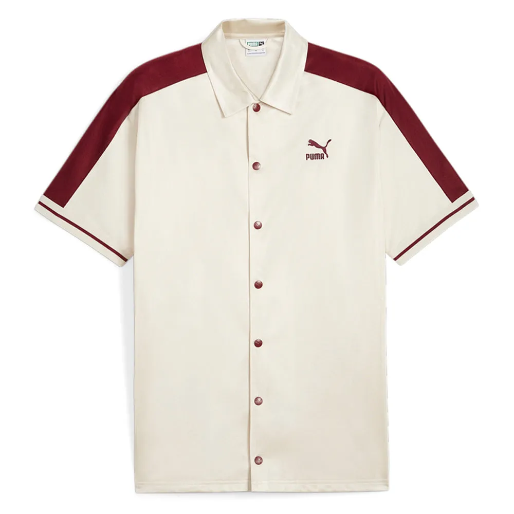 T7 For The Fanbase Shooting Logo Collared Short Sleeve Button Up Shirt