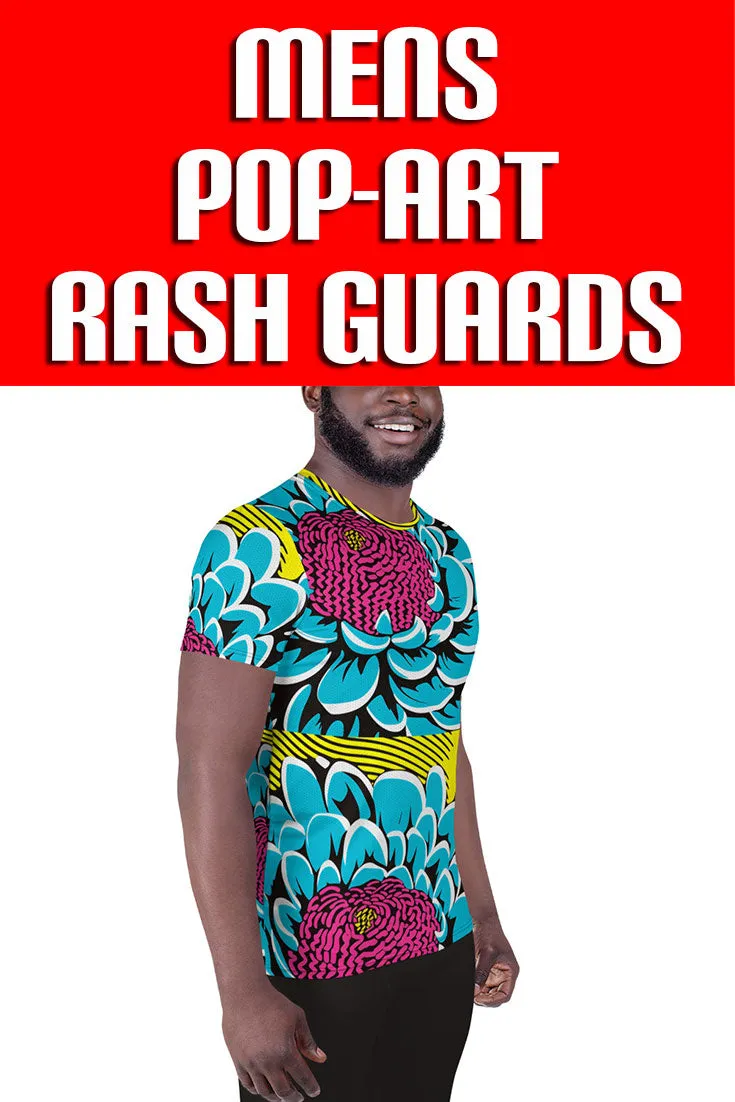 Upgrade Your Training Gear with Men's Pop Art BJJ Short Sleeve Rash Guard - Dahlia Print 002
